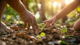 Fototapeta Przestrzenne - Hands Planting - Growth and Sustainability