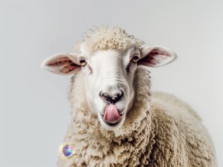 Wall Mural - Sheep portrait showing white solid background