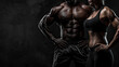 ©  Mohammad Xte - Athletic muscular woman and man torsos on a black background. Layout concept for a gym or fitness training.