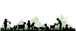© Евгений Горячев - Children and pets silhouettes on white background. Little girls and boys play and feed farm animals. Vector illustration.