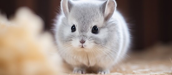 Wall Mural - a closeup of a white chinchilla with whiskers, ear, snout, and fur looking at the camera. this terre