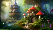 Fairy Tale Castle In The Forest With A Deer. Seamless Looping Time-lapse 4k Video Animation Background