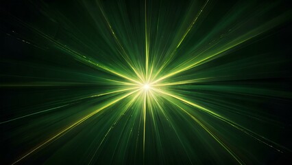 Wall Mural - Asymmetric green light burst abstract beautiful rays of lights on dark green background 