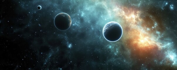 view of planet in space galaxy and stars in bacground. space astronomy theme