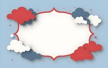Abstract Vintage White Frame With Red Hearts Cloud Shapes On A Light Blue Background. Minimal Composition Of The Border. Generative AI , Photo, Ai Floral 3d Frame, Ai Floral Frame, Ai Generative	