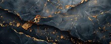 Black Marble Texture Background With Cracked Gold Details