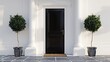 Black front door of white house with mat  attractive look