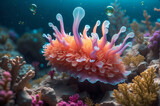 Fototapeta Do akwarium - Vibrant Nudibranch Gliding Over a Colorful Coral Reef