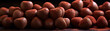 Close-up of a pile of chocolate truffles covered in cocoa powder on a dark background