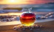 apple on the beach at sunset