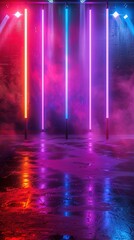 Wall Mural - abstract background with neon lights of various colors on stage