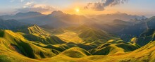 Golden Sun Light In Highland Sulfur Mountains. Scenery Nature View
