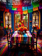vibrant colors of a mexican style decorated dinning room