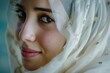 Arab woman wearing white headscarf during Ramadan Mubarak.. Fictional character created by Generated AI. 