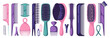 Hair styling tools. Cartoon professional hairdresser equipment, hair dryer straightener brush comb hairpin hairdresser accessories. Vector set. Colorful objects for beauty salon services