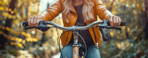 Wall Mural - close-up of woman riding bicycle