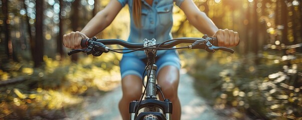 Wall Mural - close-up of woman riding bicycle