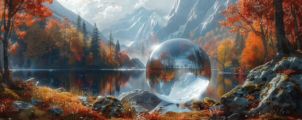Sticker - landscape with glass sphere