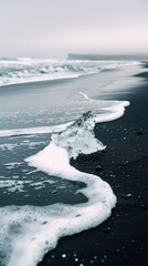 Wall Mural - Piece of ice melting against black beach