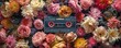 retro music cassette covered with flowers