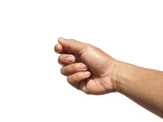 Wall Mural - Man's hands are making a gesture of holding a card or business card, some kind of document, ID card or passport. Isolated on a white background.