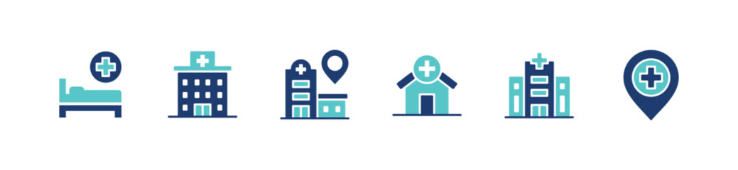 Wall Mural - hospital and clinic buildings icon set health care architecture business vector hospital construction element illustration