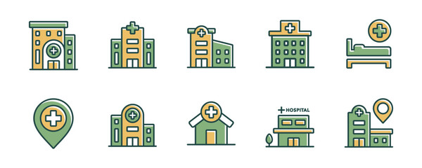 Wall Mural - hospital and clinic buildings icon set health care icu medic emergency architecture business vector illustration