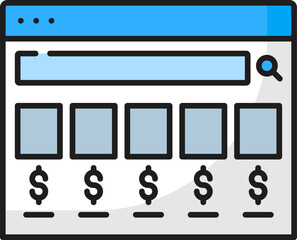 Aufkleber - Shopping results. SERP icon. Search engine result page, web commerce traffic and client online shopping activity analysis technology, line vector pictogram, SEO ranking outline symbol or sign