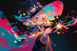 female wizard holding a magic wand