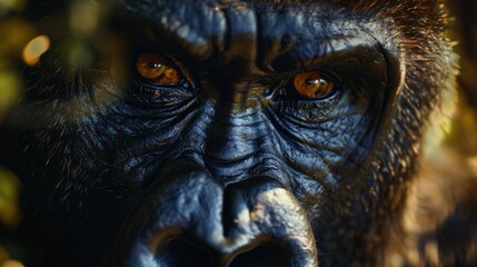 Wall Mural - Close up of a gorilla with its mouth open, suitable for nature and wildlife themes