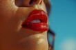 © World of AI - close up side view womans lips with red juicy glossy lip gloss, summer vibes