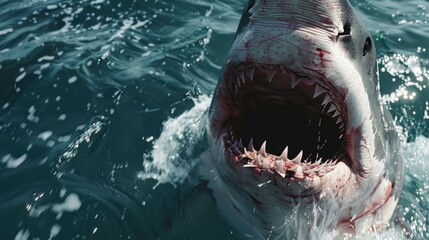 Wall Mural - A close-up image of a shark with its mouth open. Suitable for educational materials or wildlife presentations