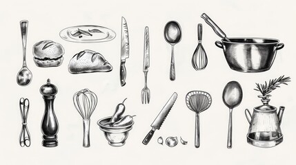  A variety of kitchen utensils, perfect for cooking websites