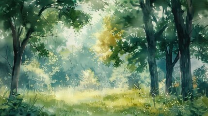 Canvas Print - A serene watercolor painting of a forest scene. Perfect for nature lovers and art enthusiasts