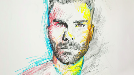 Wall Mural - Portrait of a man drawn with colored pencils.
