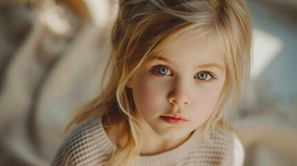 Sticker - A close up image of a young girl with striking blue eyes. Perfect for various design projects