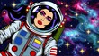 Illustration of a Beautiful Woman in an Astronaut Suit in the Ocean in Pop Art style