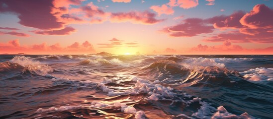Wall Mural - Early morning, pink sunrise over sea
