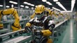 © Inna - At the factory, a robotic assembly line hums with activity. Humanoid robots stand out, diligently working amidst automated manipulators, enhancing efficiency and precision in manufacturing processes