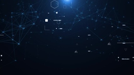 Aufkleber - Technology digital cyberspace, data network connection. Futuristic sci-fi with hud ui system interface flying through 4K motion background.