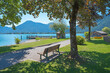 recreational area Abwinkl, lake Tegernsee with bathing lawn and ship dock