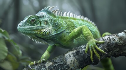 Wall Mural - close up of a  green lizard 