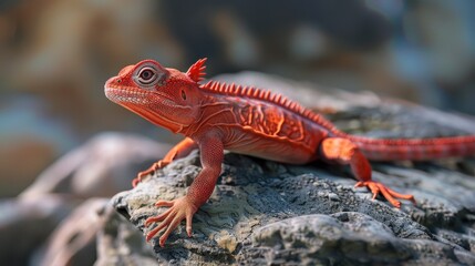 Wall Mural - a red lizard on a stone