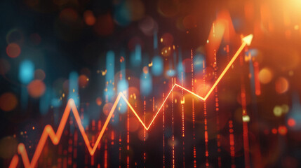 Stock exchange trading investment graph increase statistic. Digital financial business market charts rising arrow growing up economy background. Trade data analysis, investing finances concept.