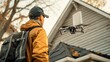 © chutikan - a drone to measure and inspect a roof for exact dimensions.