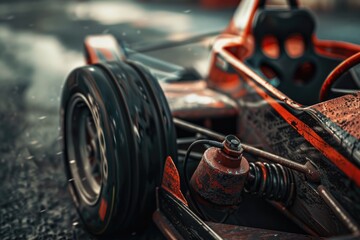 Wall Mural - Close up of a toy race car on a street, suitable for various projects