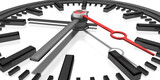 Fototapeta Desenie - 3d Uhr, Zeitmesser in Perspektive mit Stundenzeiger, Minutenzeiger und Sekundenzeiger in in schwarz und rot, auf transparenten Hintergrund, freigestellt