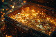 © Helen - A gleaming treasure chest filled with shimmering gold coins, symbolizing wealth and prosperity.