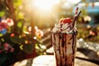 A tasty milkshake nicely decorated in the sun.