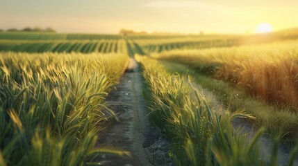 Canvas Print - A scenic view of a dirt road winding through a field of tall grass. Perfect for rural and countryside themes